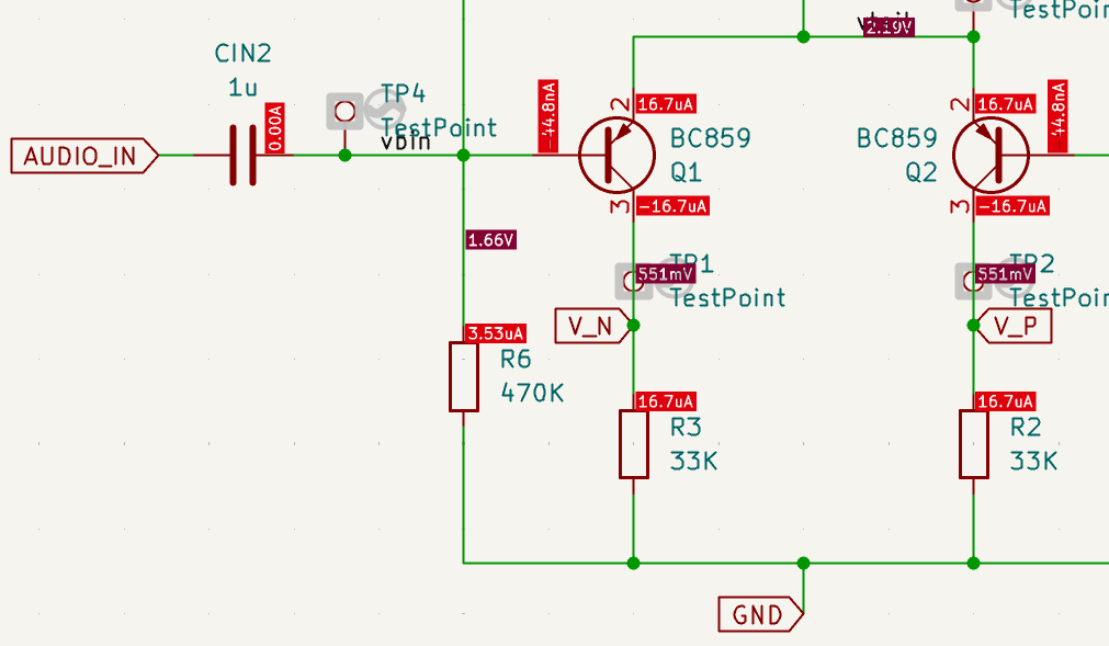 DC OP simulation of the preamplifier